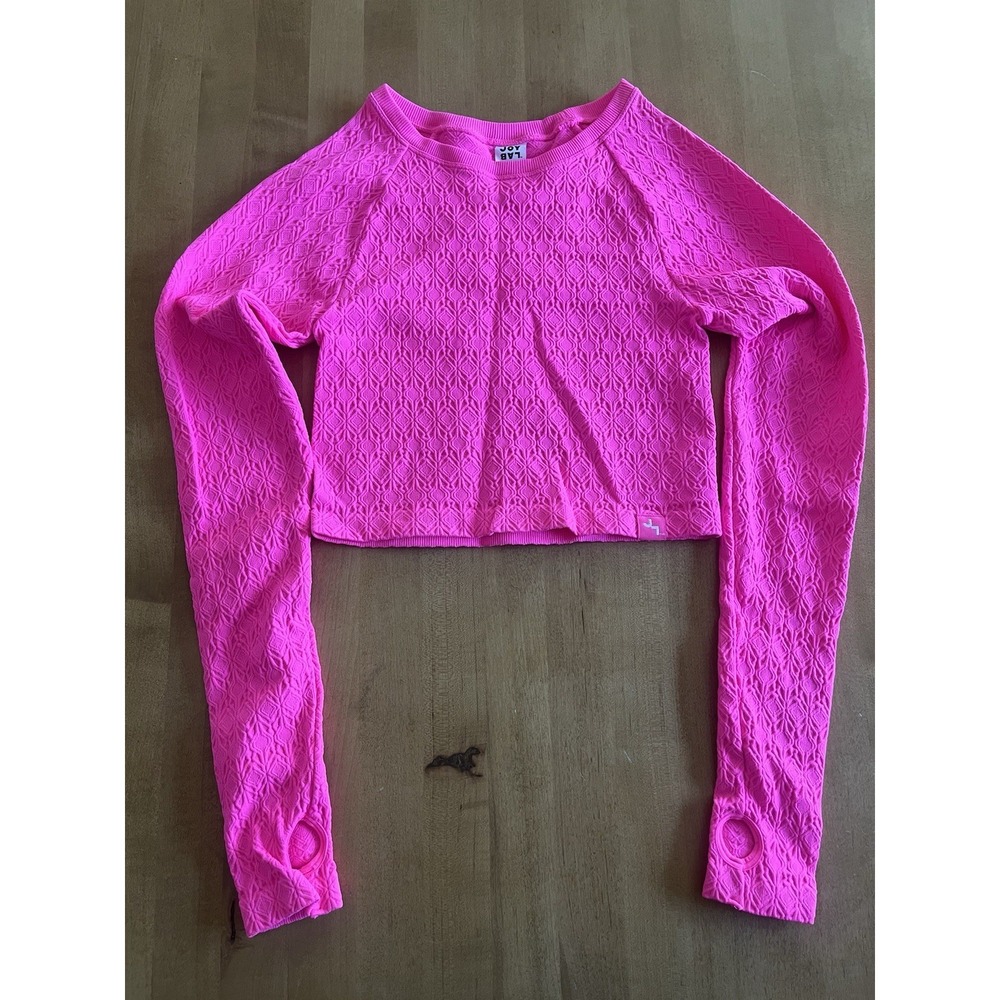 JoyLab Hot Pink Long Sleeve Cropped Athletic Top Textured Sz S Small Women's Run